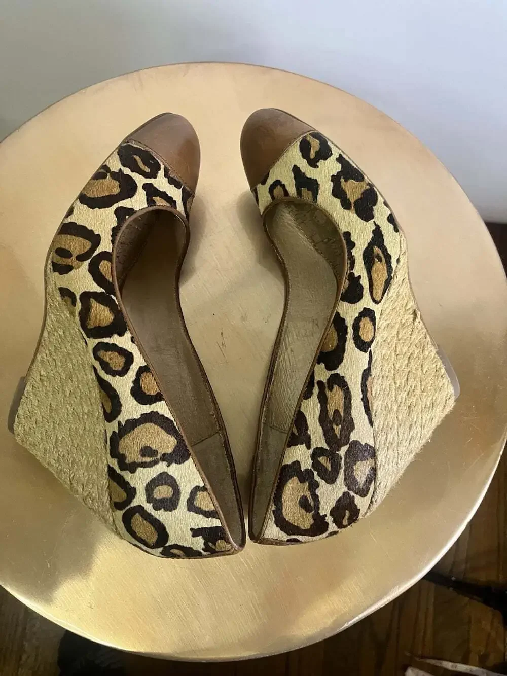 Sam Edelman Animal Print Horse Hair Wedge Pumps Espadrilles Sz 9.5 Almond Toe